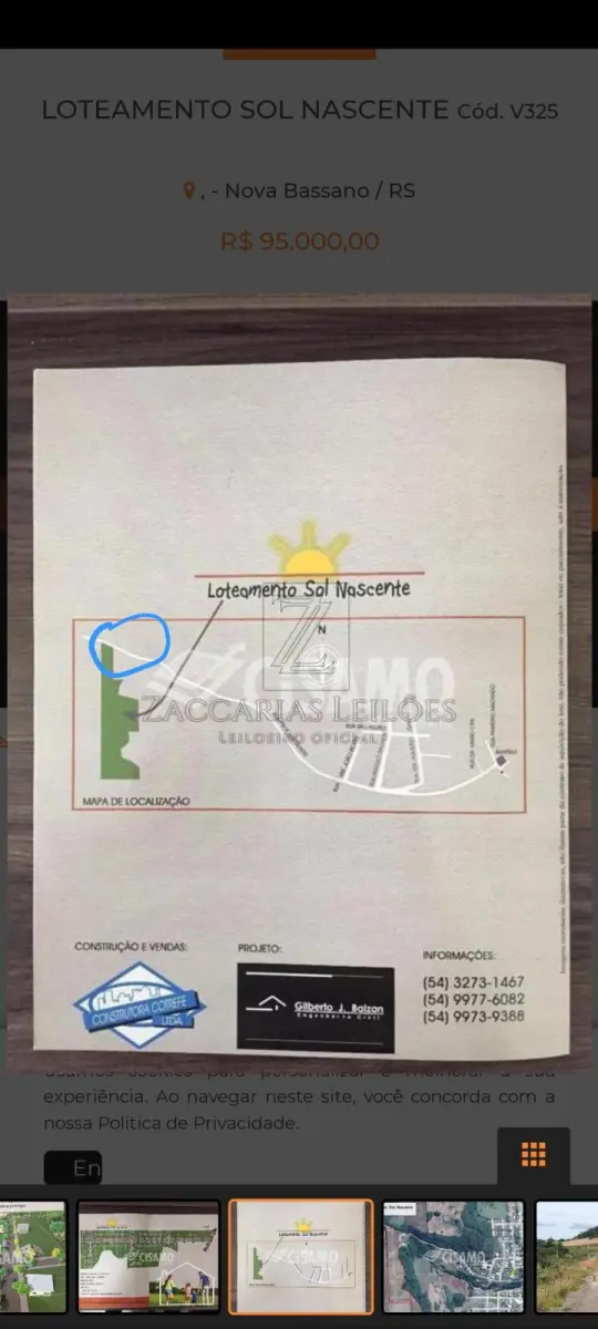 LOTE 001 - MÓVEL: GLEBA DE TERRAS URBANAS, de formato irregular, localizada no quarteirão  formado pelas Ruas Professor Luiz Duarte, Pinheiro Machado, Duque de Caxias, Santos Dumont,  Castro Alves e Luiz Marafon, terras urbanas e terras rurais, na cidade de Nova Bassano, com área  de 1.913,44m^, sem benfeitorias, medindo 58,33m de frente, ao Nor-Nordeste, por uma Linha irregular,  à Rua Professor Luiz Duarte, lado par, por 30,13m de extensão da frente ao fundo, por um lado, ao Lés-Sudeste, onde se divide com terras urbanas de Dorcelino Antonio Anzolin e outros, donde dista, pelo  alinhamento dos números pares da Rua Professor Luiz Duarte, 1.128,31m da esquina da Rua Pinheiro  Machado, pelo outro lado, ao Oeste, mede 51,52m, confrontando com terras do lote rural n° 37 “A”, da  Linha Benjamin Constant, de Dorcelino Antonio Anzolin e outros, no fundo, ao Sul, mede 46,16m, onde  se divide cora terras urbanas de Dorcelino Antonio Anzolin e outros. Matriculado no Serviço de Registro  de Imóveis de Nova Bassano sob n°. 1959.