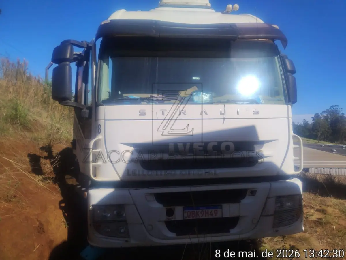 LOTE 001 - IVECO/STRALIS 800S48TZ, Placa: QBK9H49, Ano/modelo: 2014/2014, Cor: BRANCA,  Chassi: 93ZS3HUH0E8827419, Motor: F3BE3681J5049418, Renavam: 01020966499.