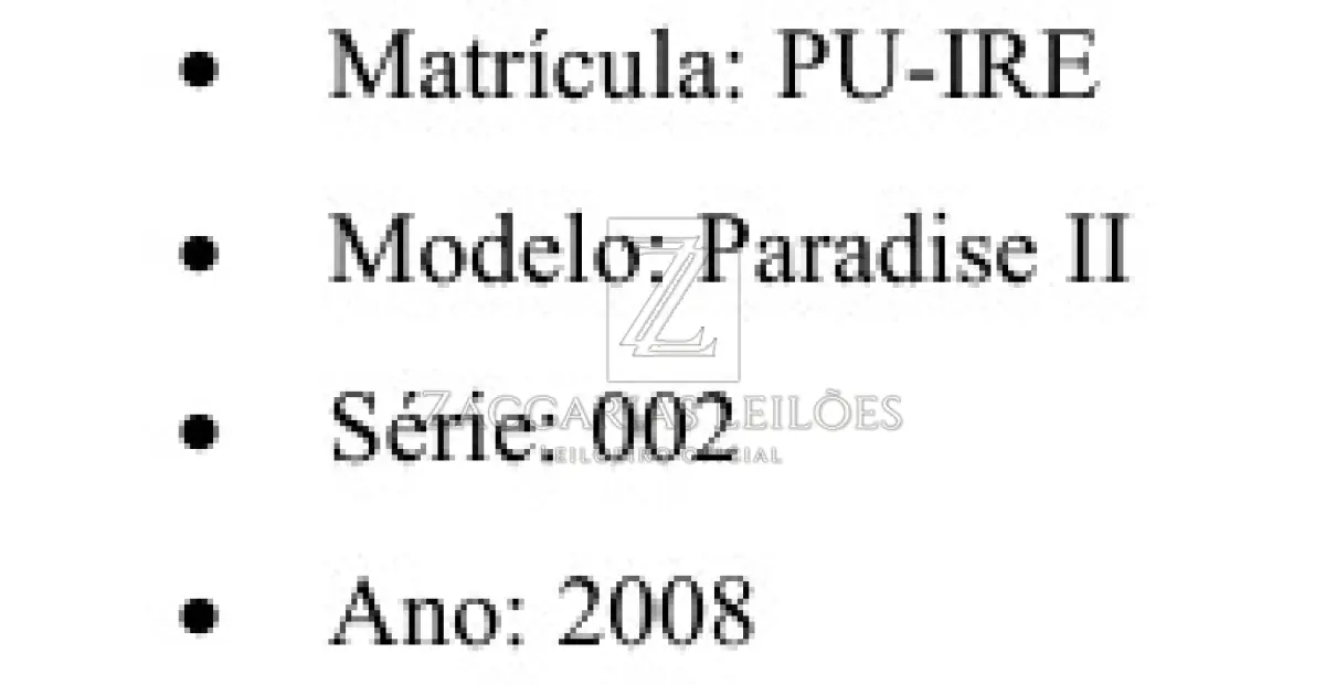 LOTE 005 - Aeronave PARADISE II, Série: 002, Fabricante: IRENILDA MARIA DA SILVA, Ano: 2008 Matrícula: 80636, Tipo ICAO: ULAC.