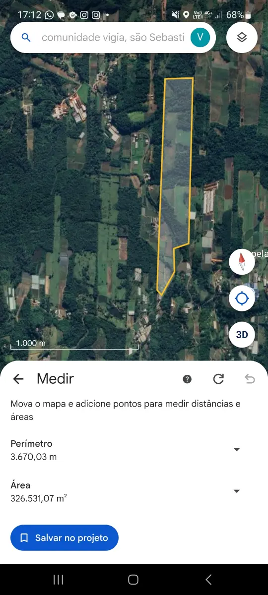 LOTE 001 - A parte Ideal com área de 155.680,00m², dentro do Imóvel – Situado no lugar denominado  Vigia, no distrito, da sete do município, constituído da área maior de uma fração de terras, com  benfeitorias com a área de 159.680,00m², limitando-se pela frente, a o SUL, com a Estrada Júlio de  Castilhos; a LESTE, com terras que são ou foram de Luíza Ruschel; ao NORTE, com as que são ou  foram de Mathias A. Klein; e a OESTE, com terras de João Belarmino Mentz e outros. Imóvel registrado  no RI da Comarca de São Sebastião do Caí RS, Matrícula 11.753.