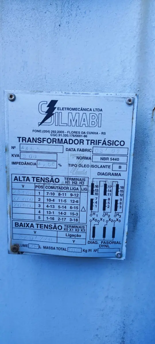 LOTE 015 - 1 Transformador de 300 KVA da marca SILMABI. Sucatas em condição de uso.