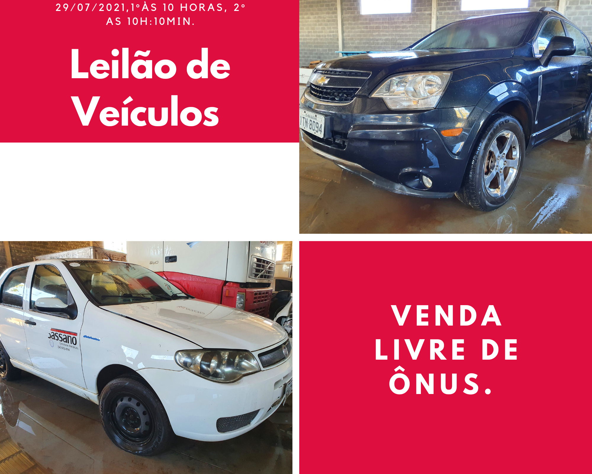Leilão de Uma Captiva SPORT V6AWD  2012 e   FIAT/PALIO FIRE ECONOMY 2010/2010.